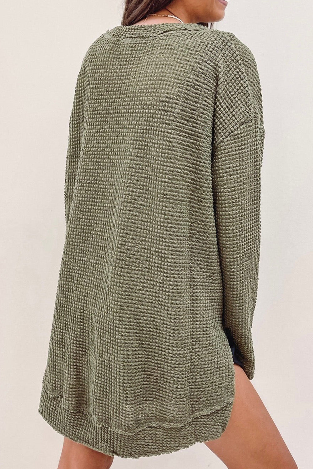 Waffle Knit High Slits Oversized Top