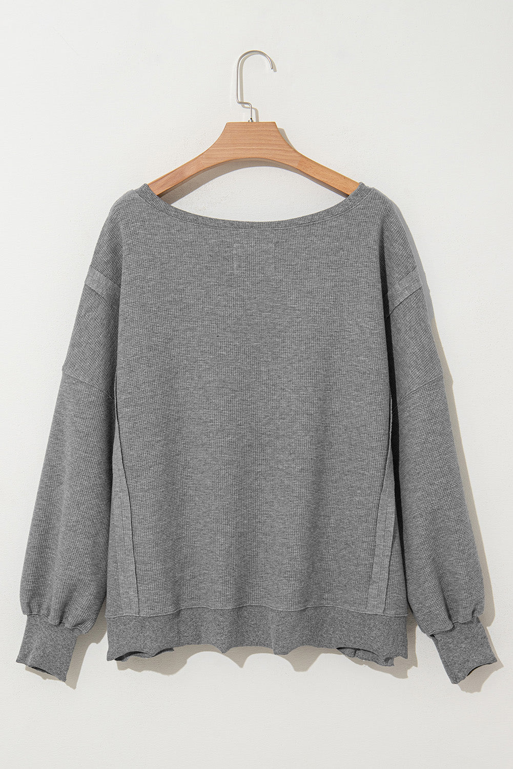 Waffle knit Bishop Sleeve Split Oversized Top