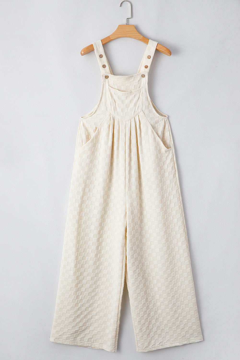 Beau Blue Checkered Pocketed High Waist Wide Leg Overall