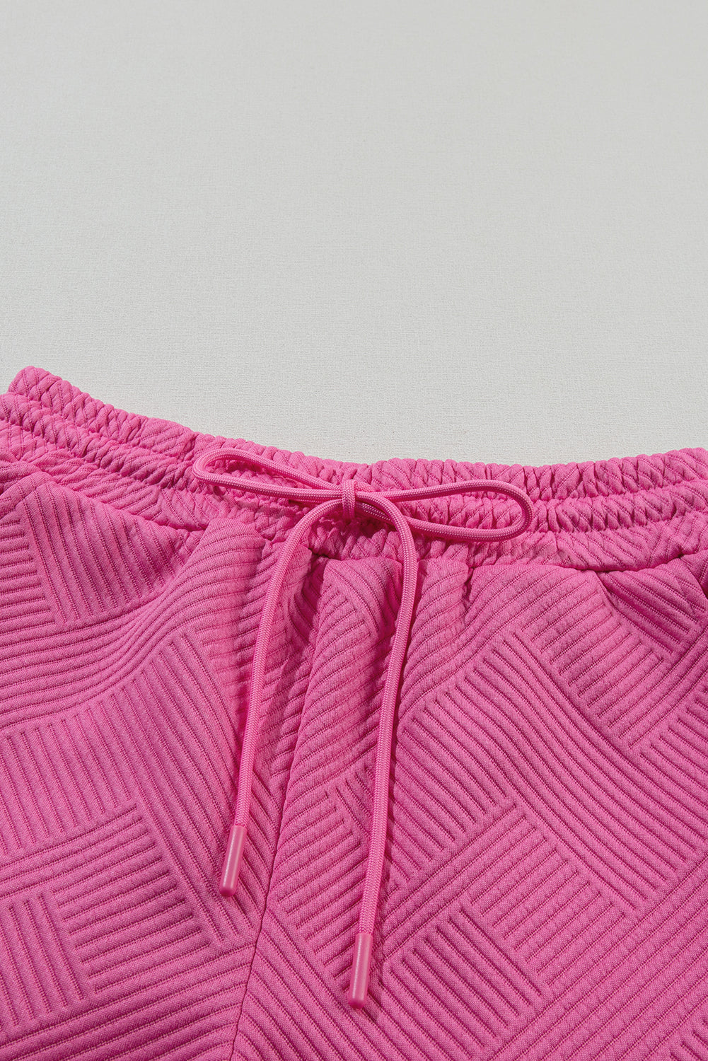 Black 2pcs Solid Textured Drawstring Shorts Set