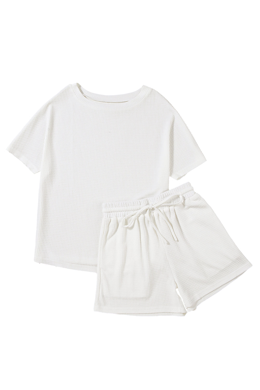 Black Casual Textured Tee and Drawstring Shorts Set