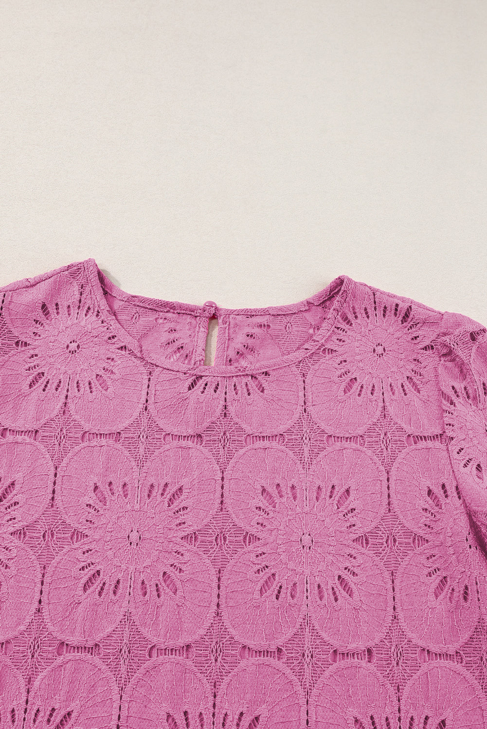 Black Flower Eyelet Jacquard Keyhole Flounce Sleeve Top