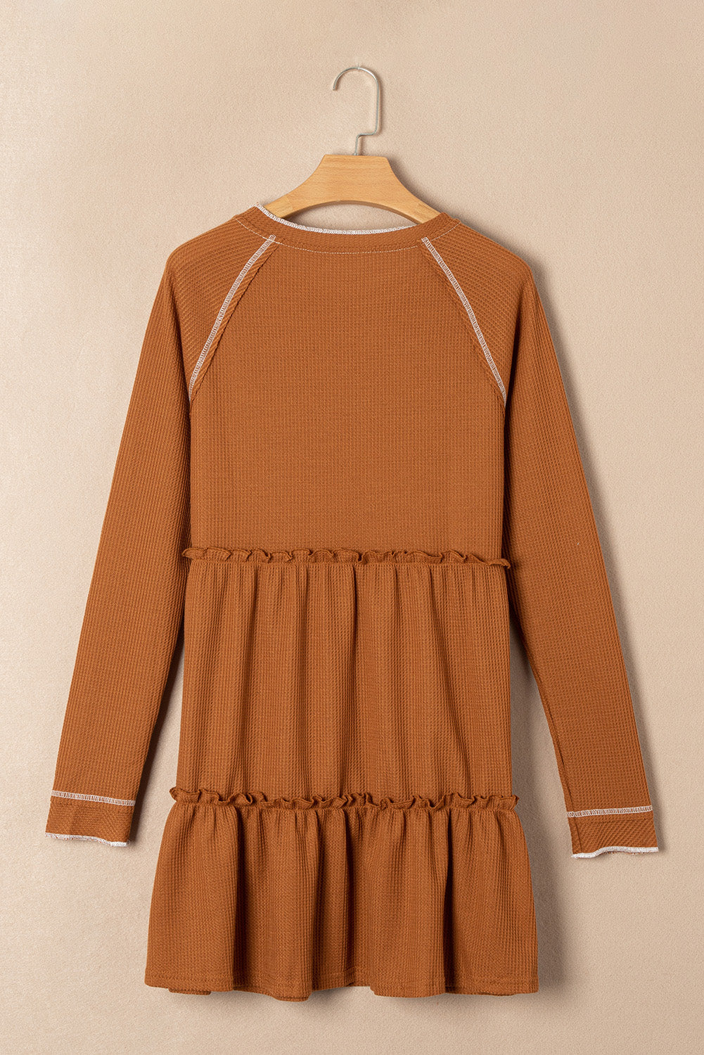 Brown Textured Round Neck Long Sleeve Top