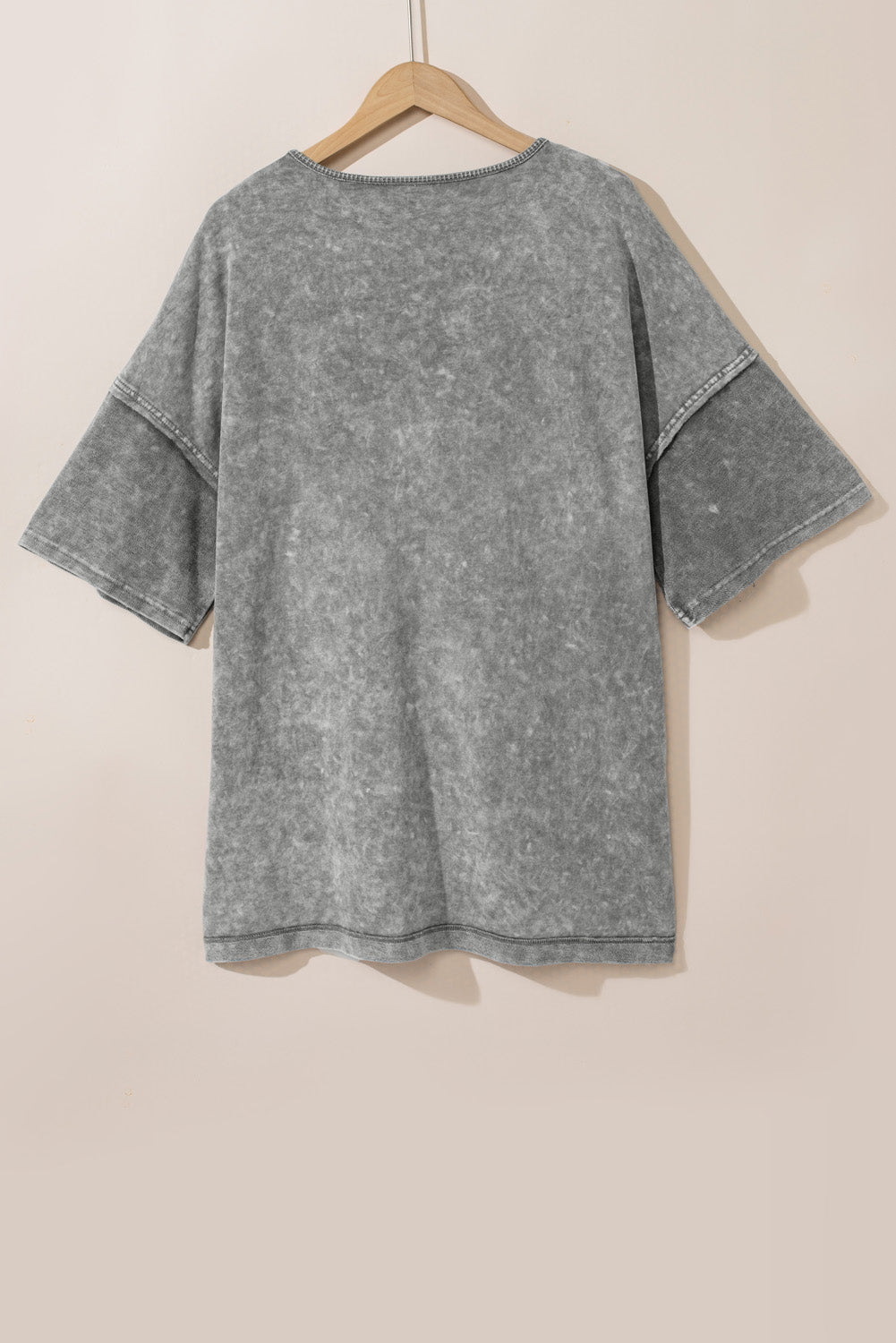 Strawberry Pink Mineral Wash Drop Sleeve Patchwork Plus Tee