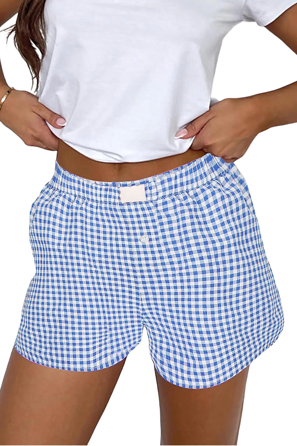 Red Gingham Printed High Waist Shorts