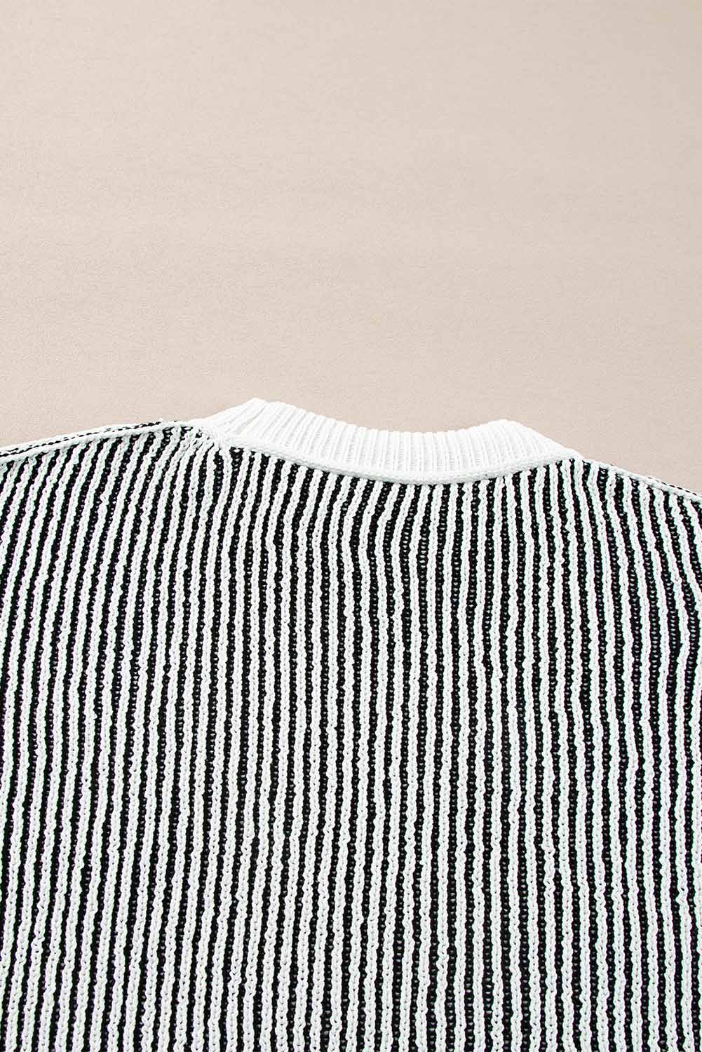 Chestnut Striped Textured Knit Contrast Edge Loose Sweater