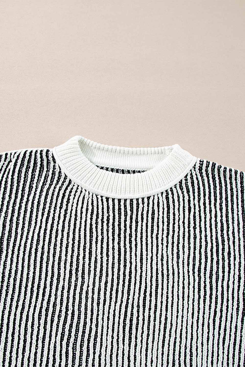 Chestnut Striped Textured Knit Contrast Edge Loose Sweater