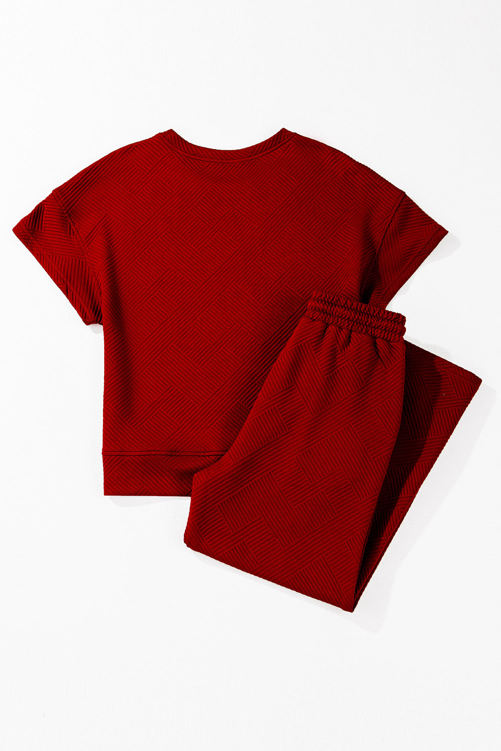 Dark Green Textured Loose Fit T Shirt and Drawstring Pants Set