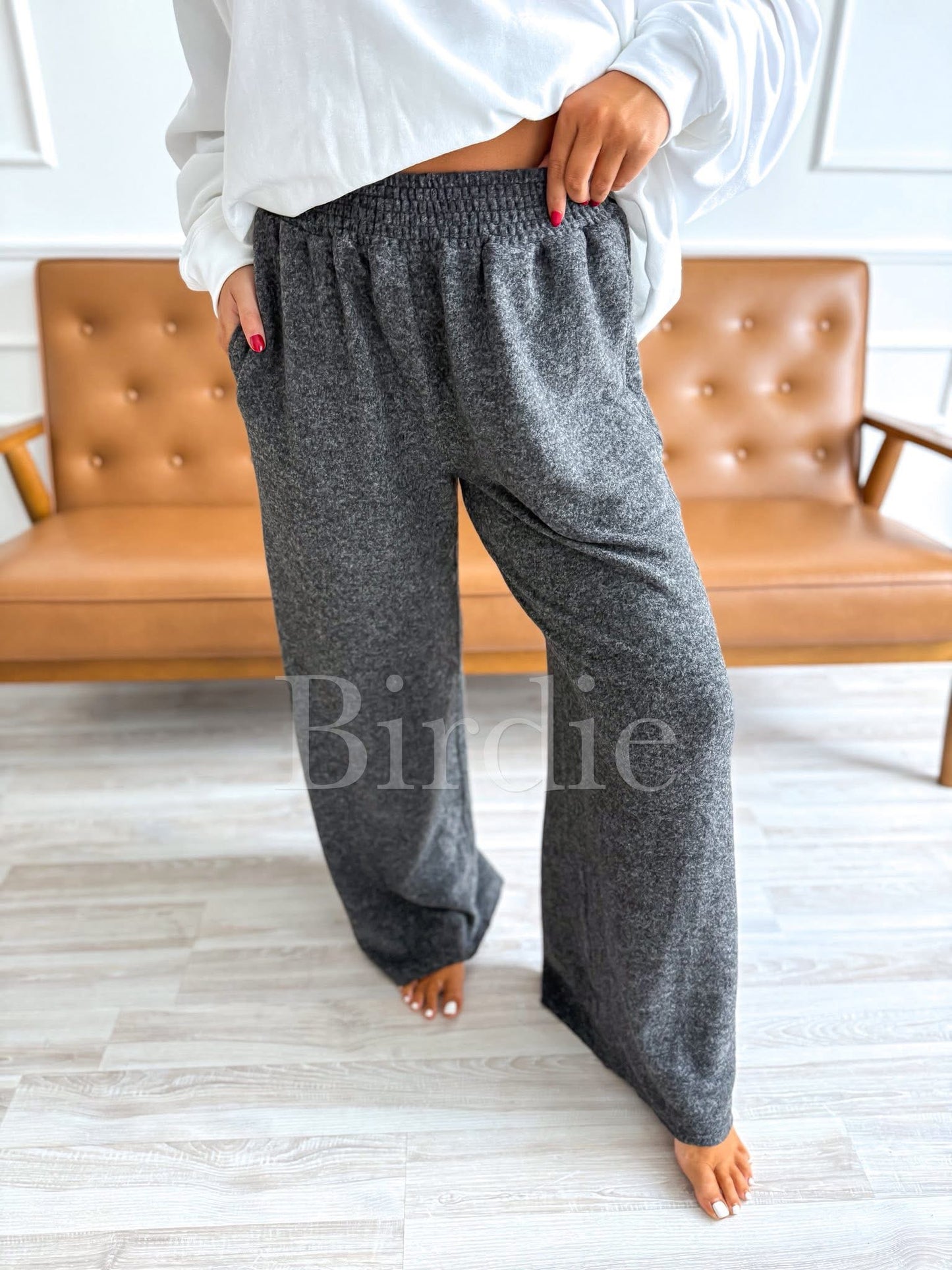 BIRDIE PREORDER Luxe Lounge Wide Leg Pants in Light Gray