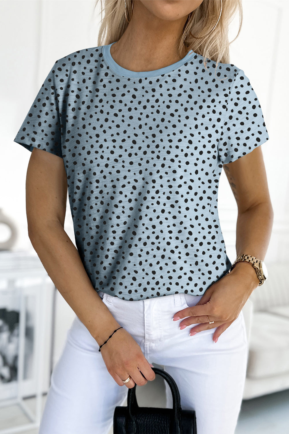 Apricot Animal Spotted Print Round Neck Long Sleeve Top