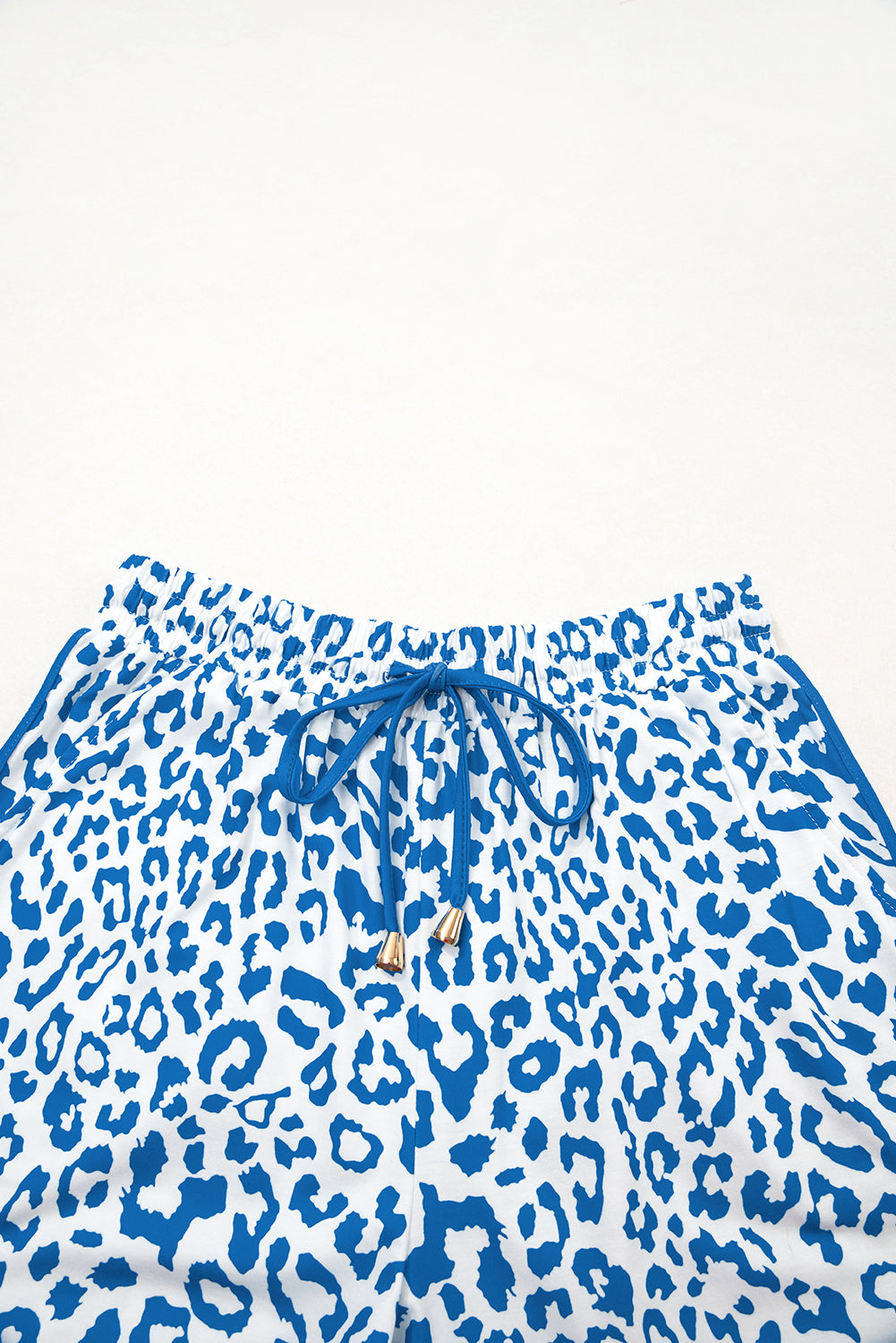 Pink Leopard Elastic Waist Lace up Contrast Trim Casual Shorts