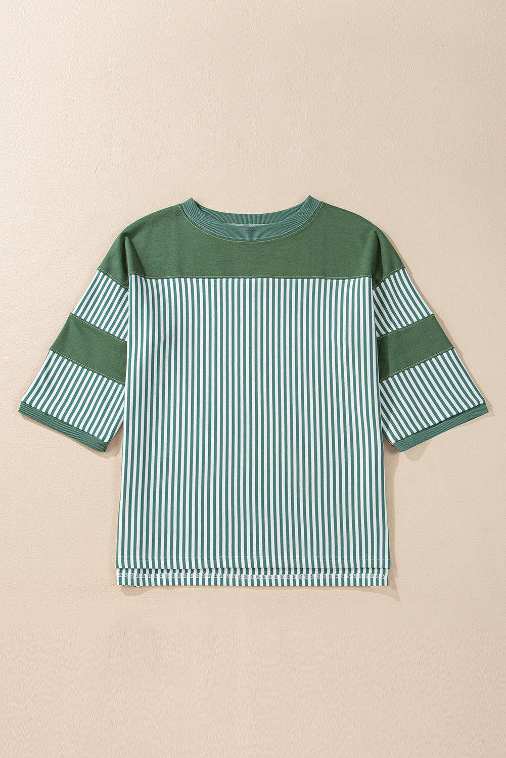 Black White Striped Patchwork 3/4 Sleeve Oversize Top