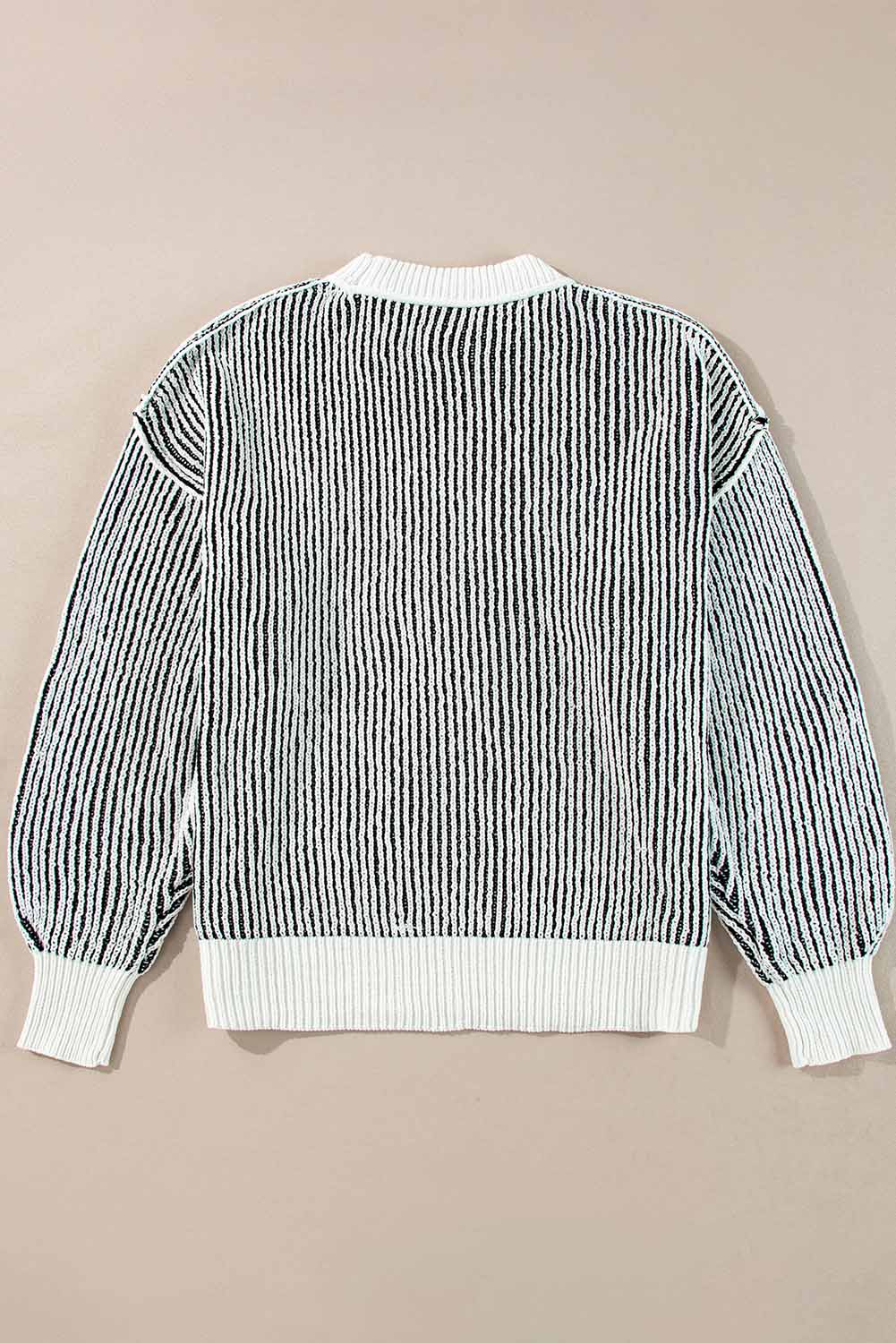 Chestnut Striped Textured Knit Contrast Edge Loose Sweater