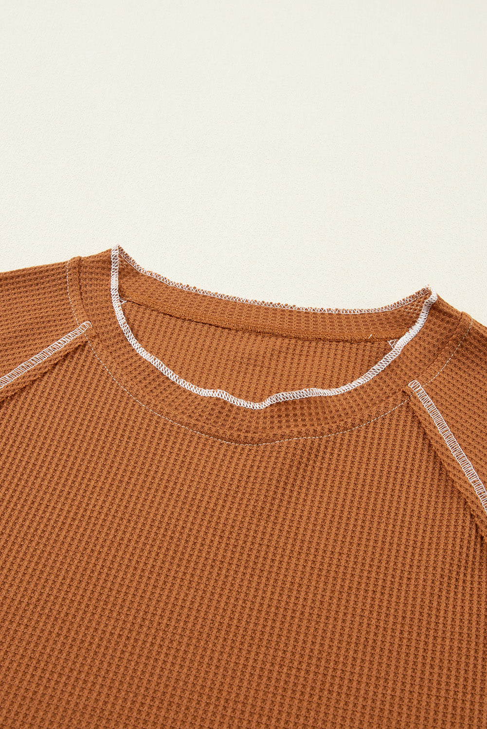 Brown Textured Round Neck Long Sleeve Top