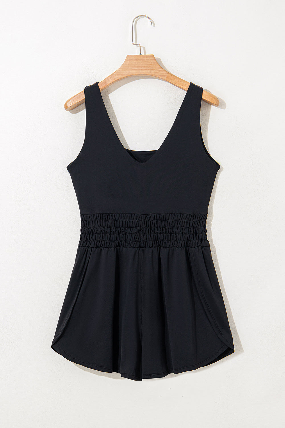 Myosotis Plain Sleeveless Loop Drawstring Cinched Waist Romper