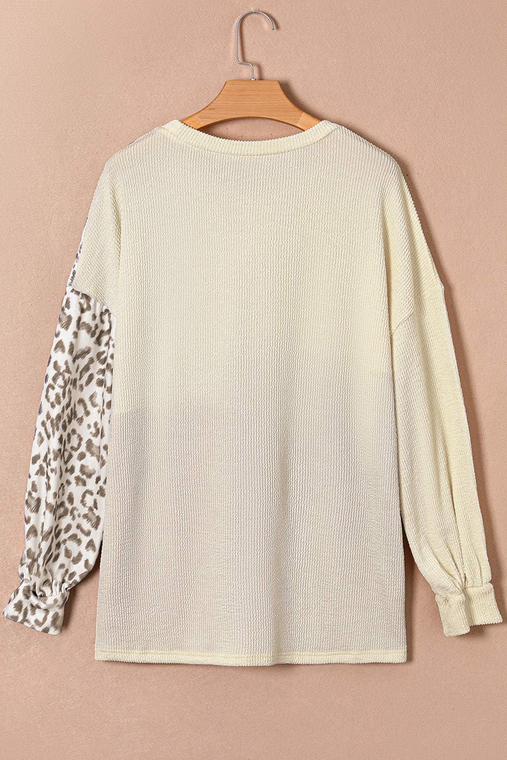 Leopard Patchwork Color Block Ribbed Long Sleeve Top