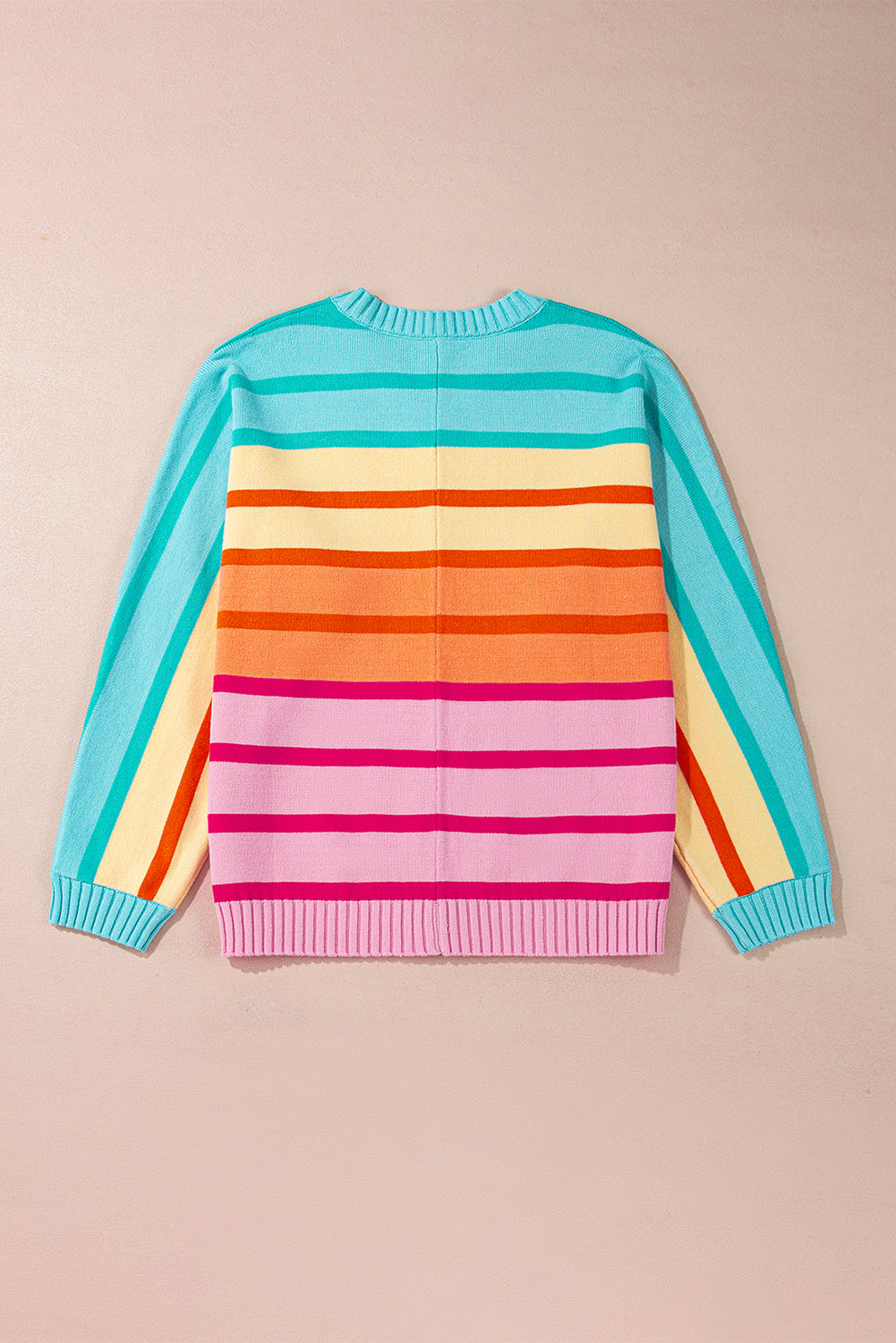 Multicolour Gradient Striped Ribbed Edge Loose Sweater