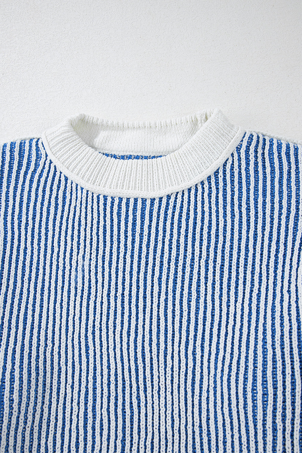 Chestnut Striped Textured Knit Contrast Edge Loose Sweater