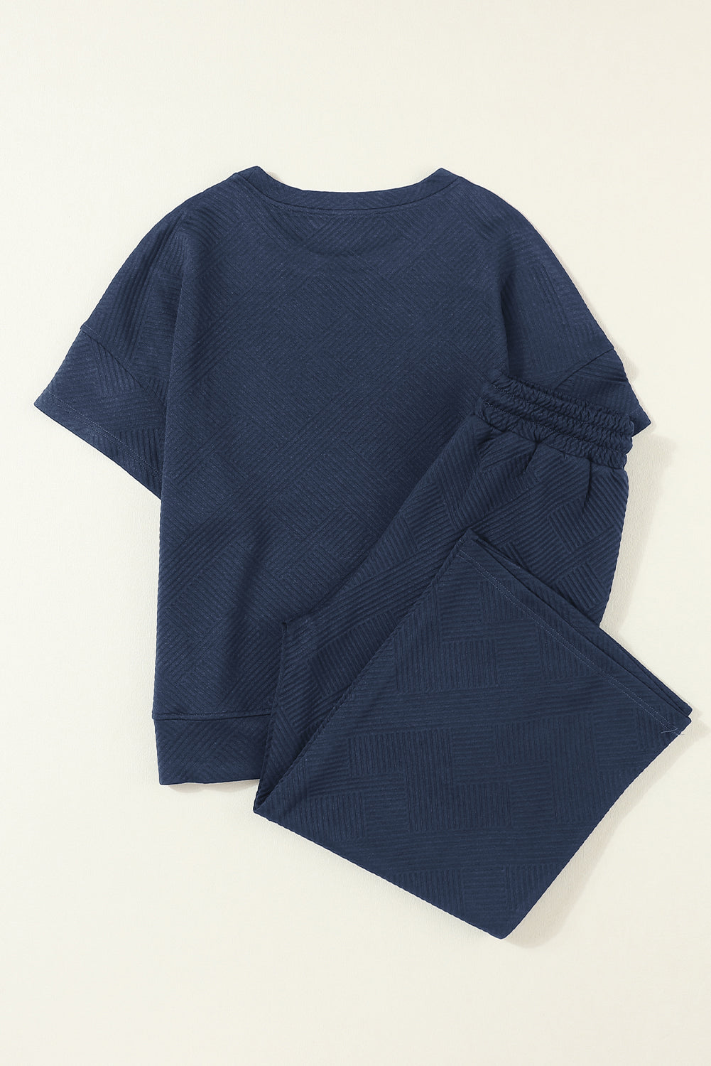 Dark Green Textured Loose Fit T Shirt and Drawstring Pants Set
