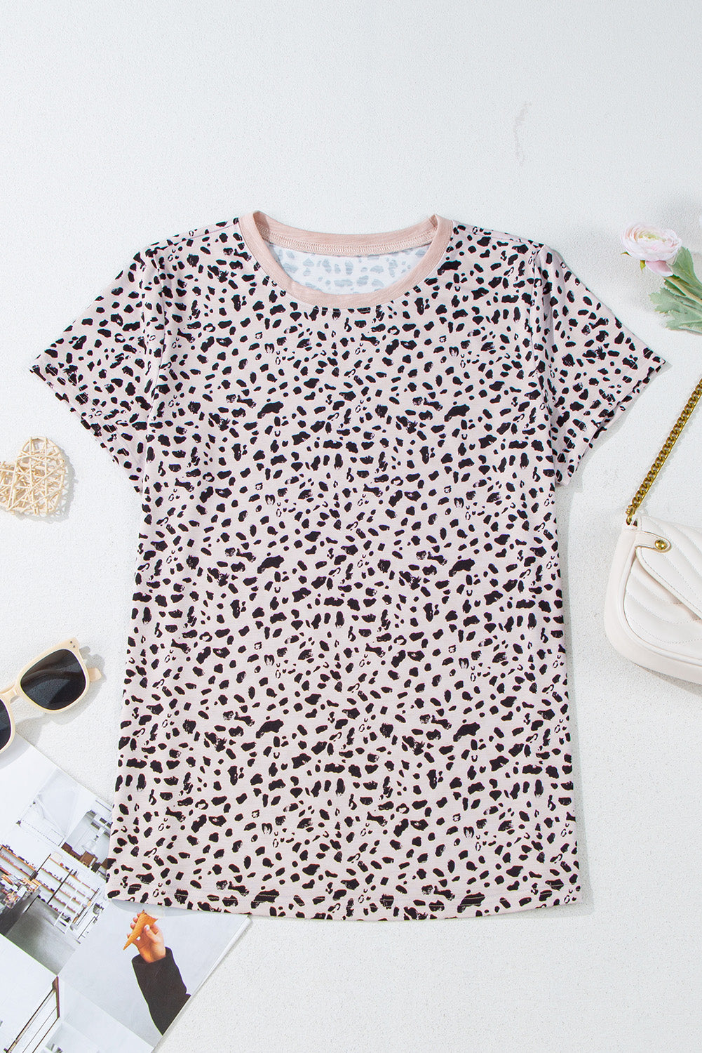 Apricot Animal Spotted Print Round Neck Long Sleeve Top