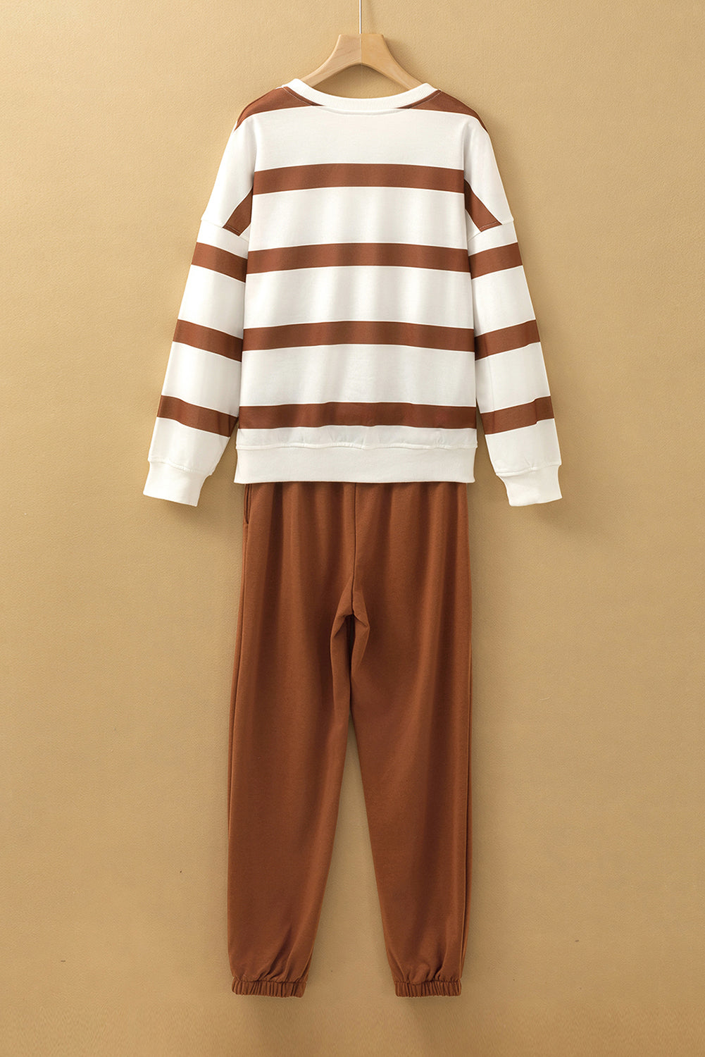 Black Stripe Drop Shoulder Pullover and Jogger Pants Set