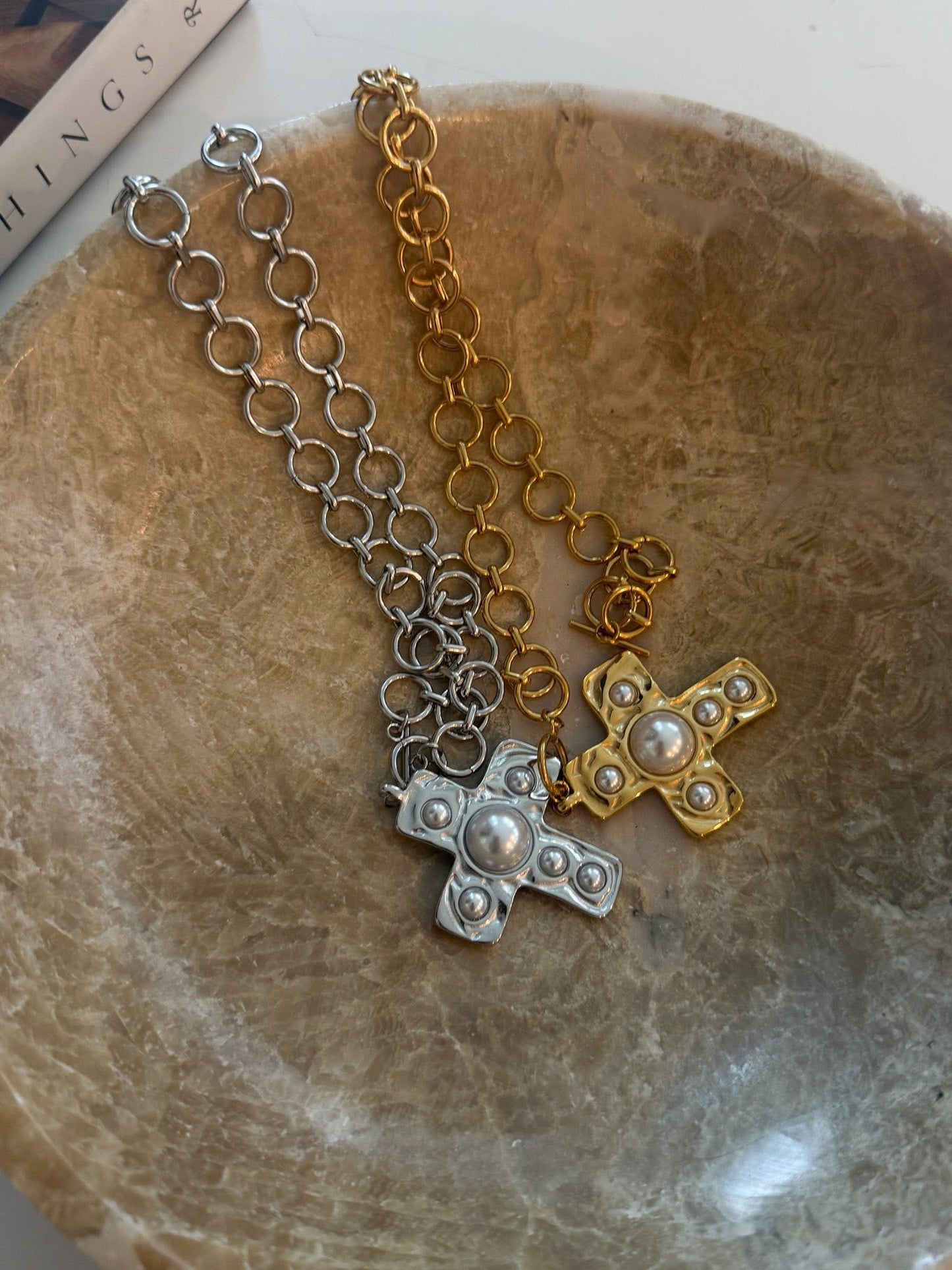The Harper Pearl Cross Necklace