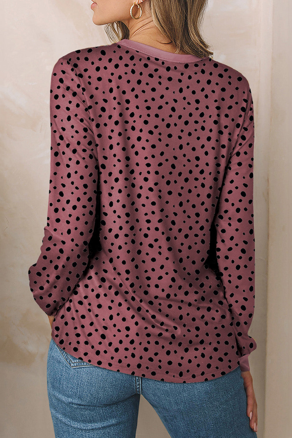 Apricot Animal Spotted Print Round Neck Long Sleeve Top