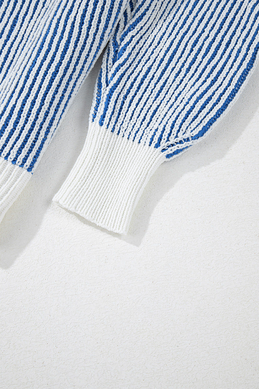 Chestnut Striped Textured Knit Contrast Edge Loose Sweater