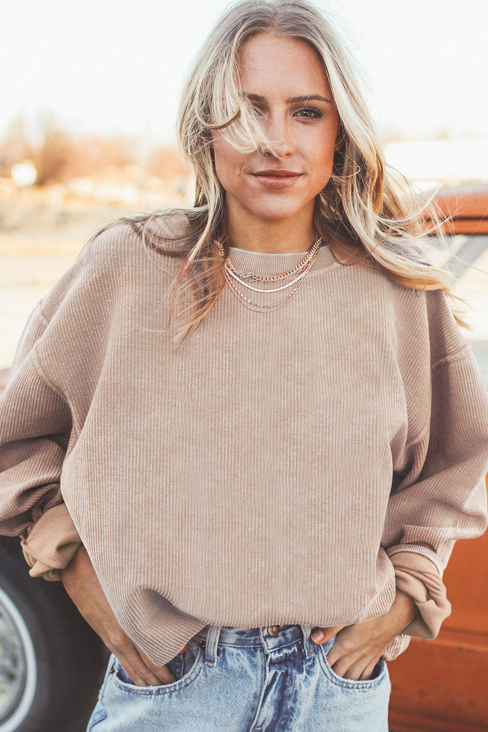 Ribbed Corduroy Oversized Sweatshirt