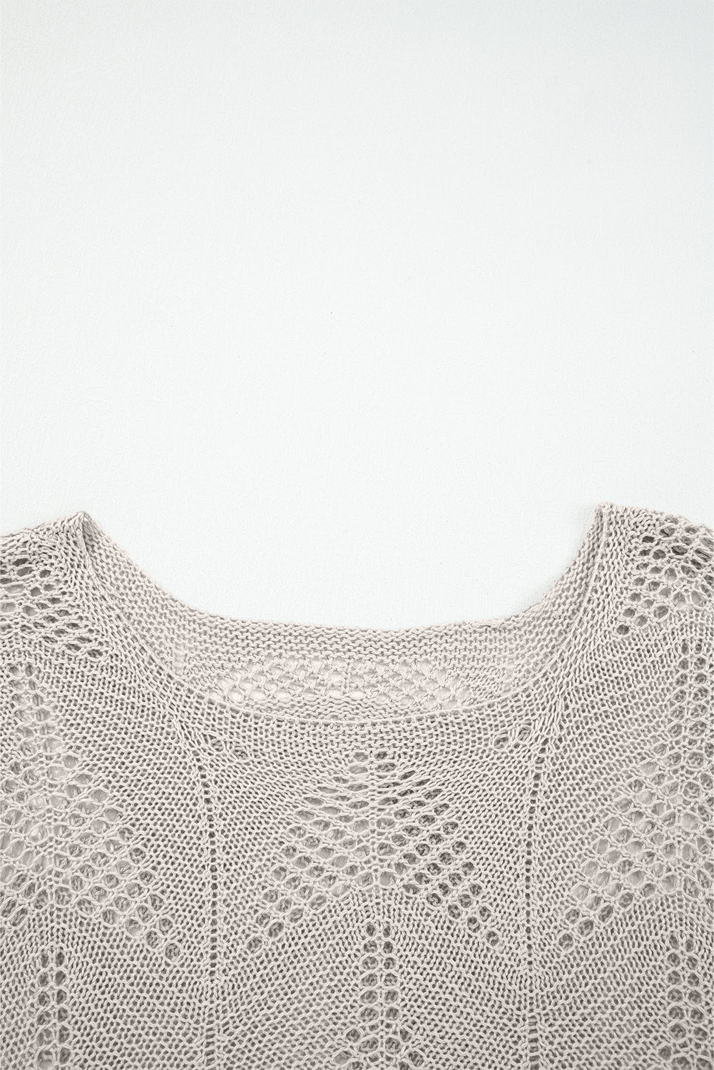 Navy Blue Hollow Out Knit 7/8 Sleeve Casual Sweater