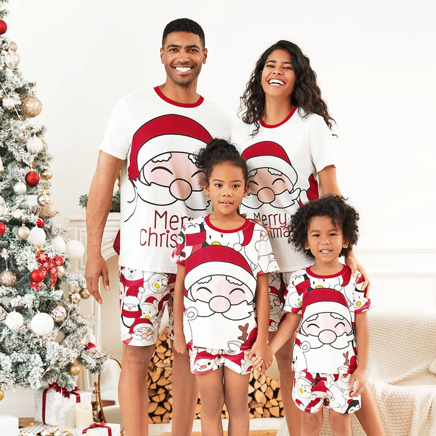 Christmas Santa and Snowman Family T-shirts & Shorts Pajamas