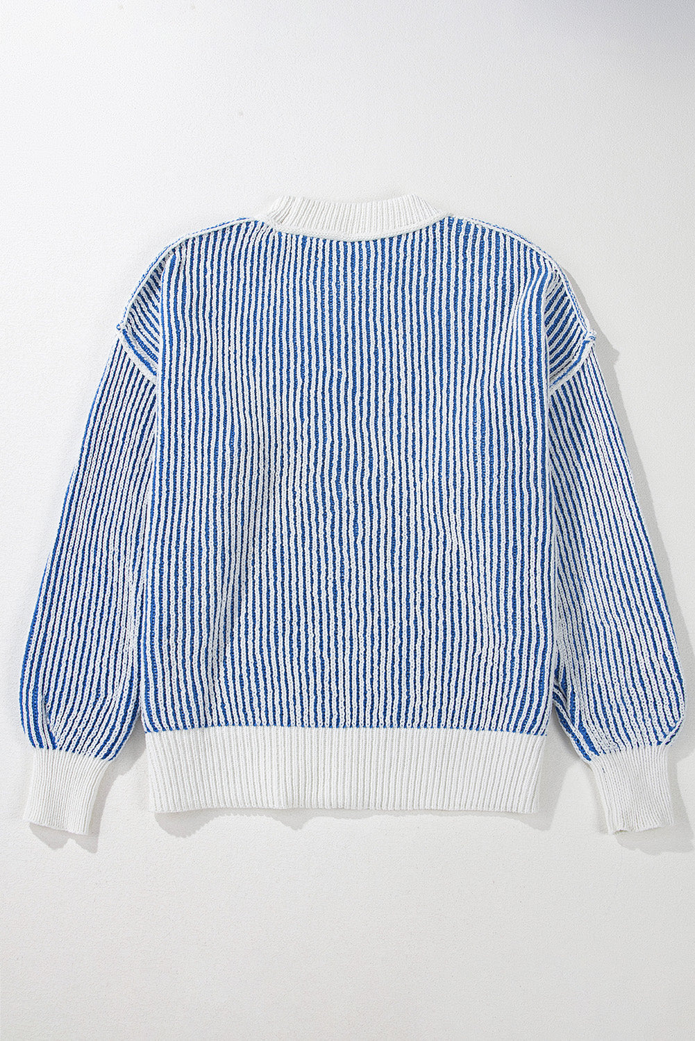 Chestnut Striped Textured Knit Contrast Edge Loose Sweater