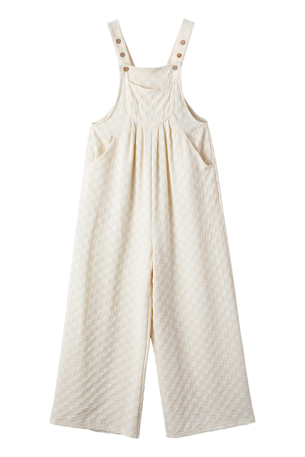 Beau Blue Checkered Pocketed High Waist Wide Leg Overall