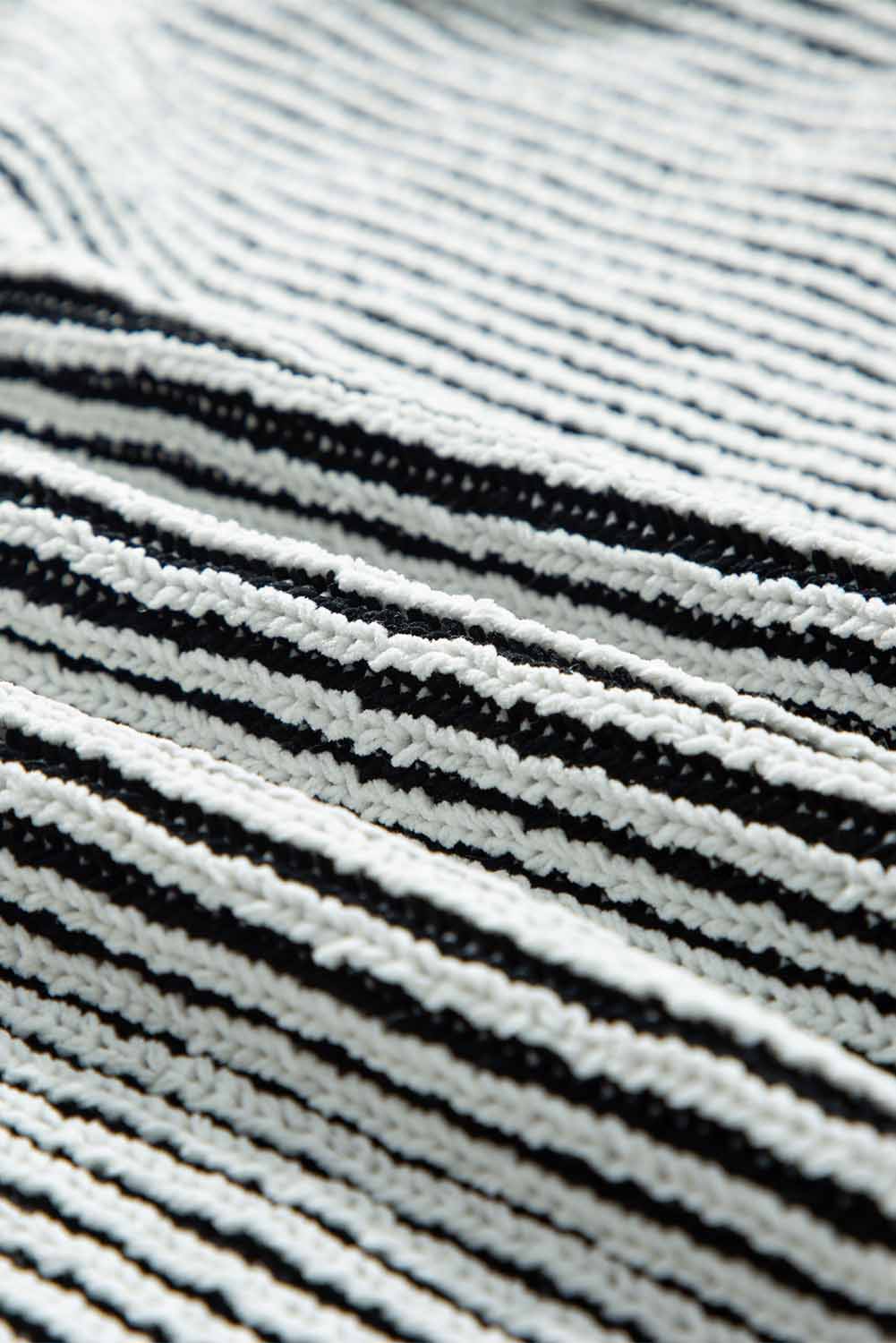 Chestnut Striped Textured Knit Contrast Edge Loose Sweater