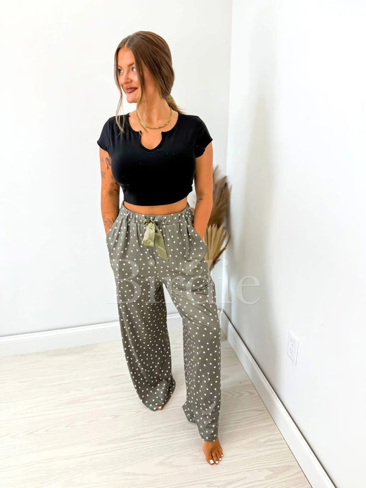 BIRDIE PREORDER Sleepy Sprinkles Green Pajama Pants with Satin Bow