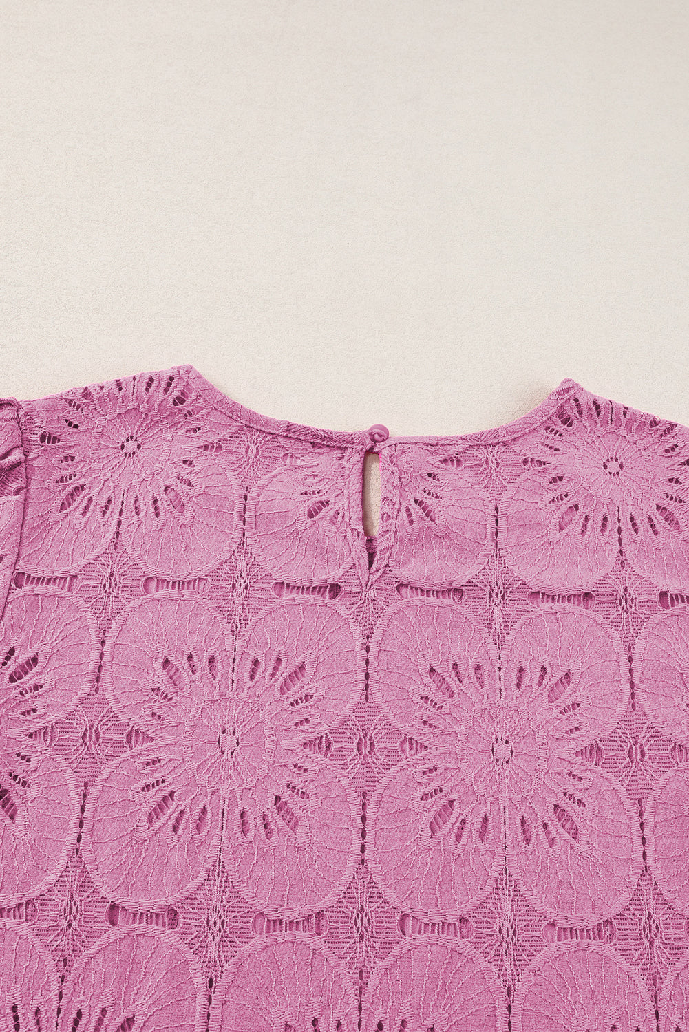 Black Flower Eyelet Jacquard Keyhole Flounce Sleeve Top