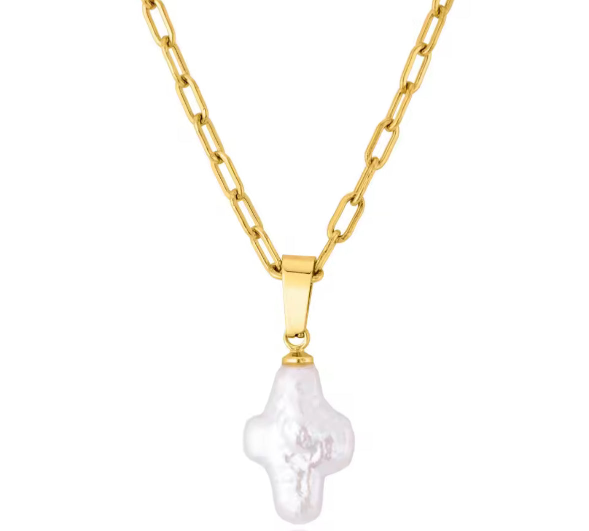 Baroque Natural Pearl Cross Necklace for Women White Pearl Pendants Link Chain Stainless Steel Necklaces