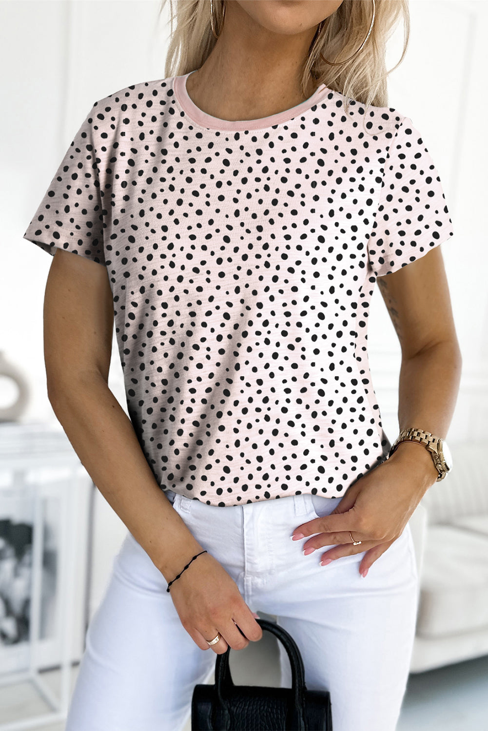 Apricot Animal Spotted Print Round Neck Long Sleeve Top