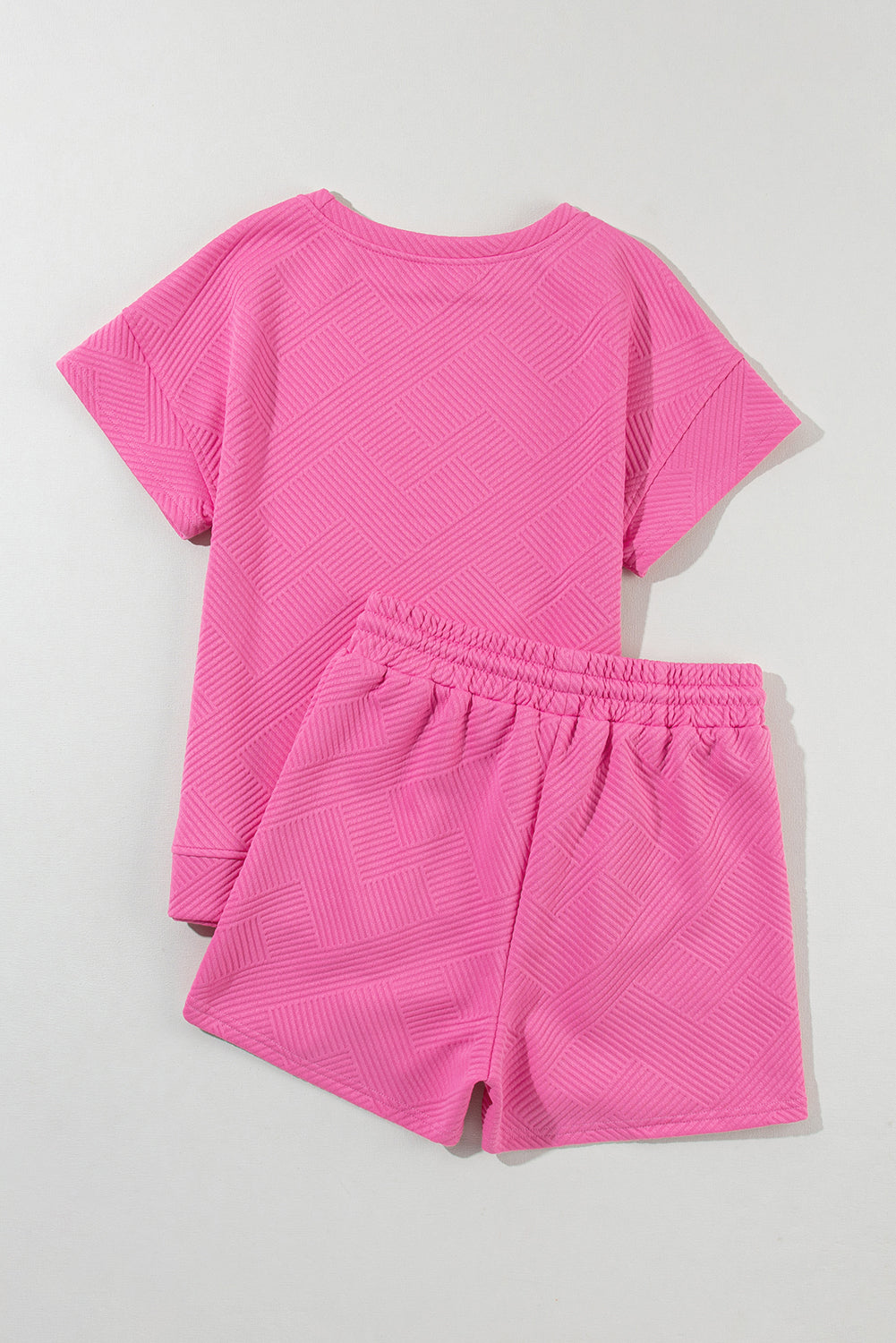 Black 2pcs Solid Textured Drawstring Shorts Set