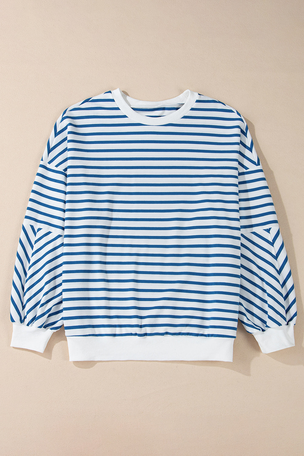 Orange Stripe Drop Shoulder Crew Neck Loose Sweatshirt