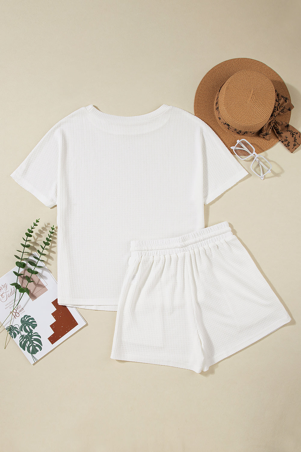 Black Casual Textured Tee and Drawstring Shorts Set