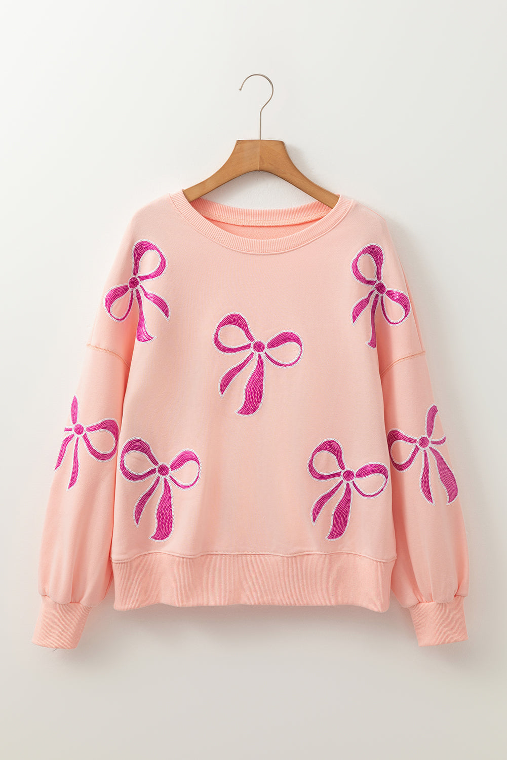 Beau Blue Sequined Bowknot Drop Shoulder Oversized Sweatshirt