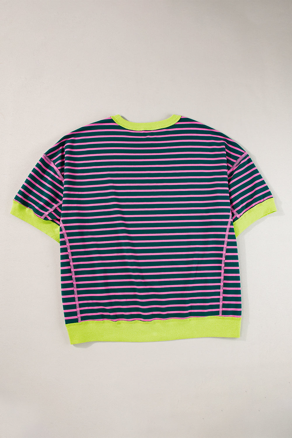 Pink Stripe Oversized Contrast Trim Exposed Seam High Low T Shirt