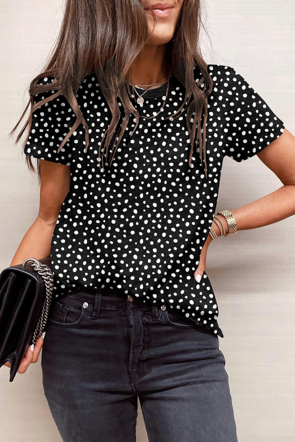 Apricot Animal Spotted Print Round Neck Long Sleeve Top