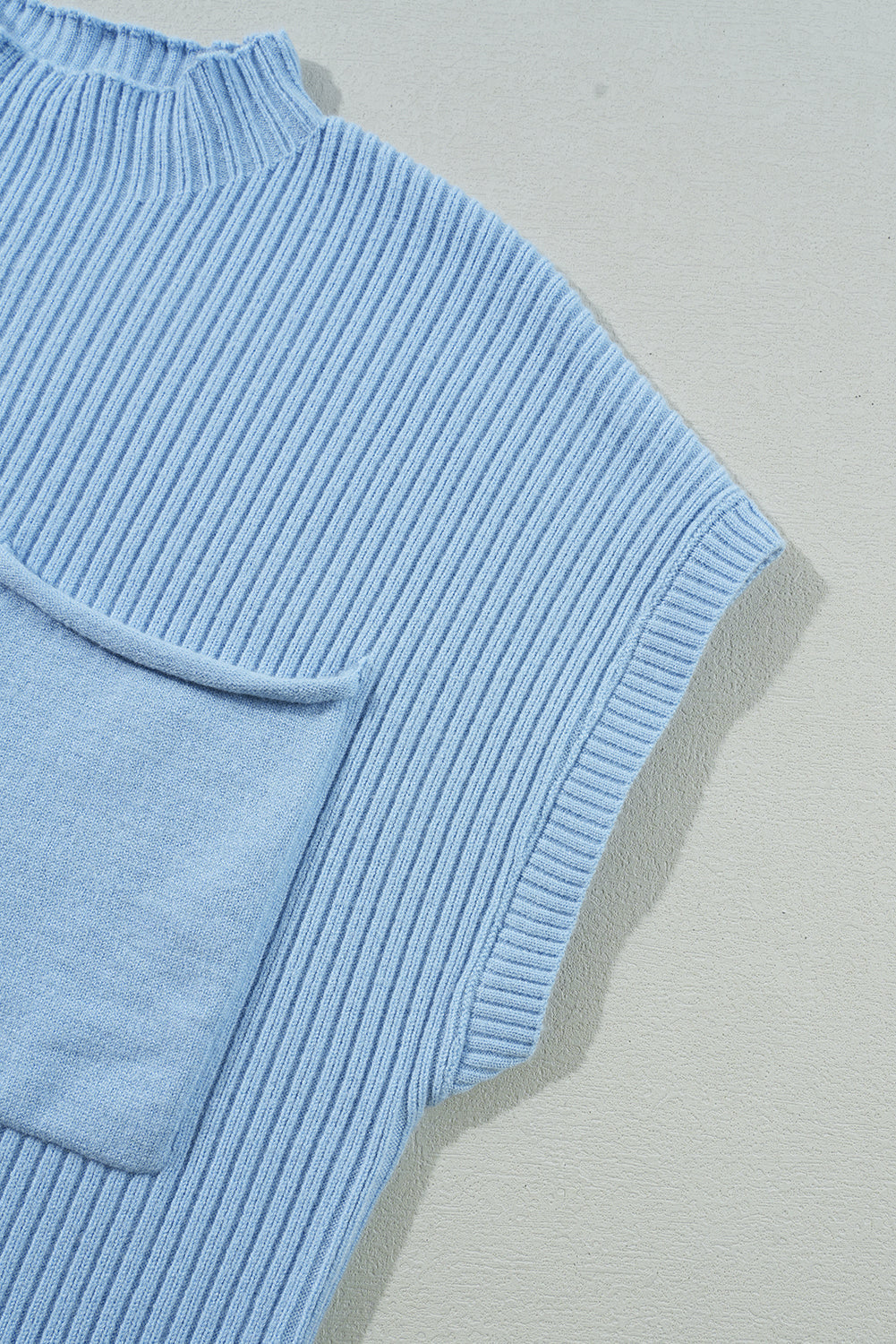 Black Patch Pocket Ribbed Knit Short Sleeve Sweater