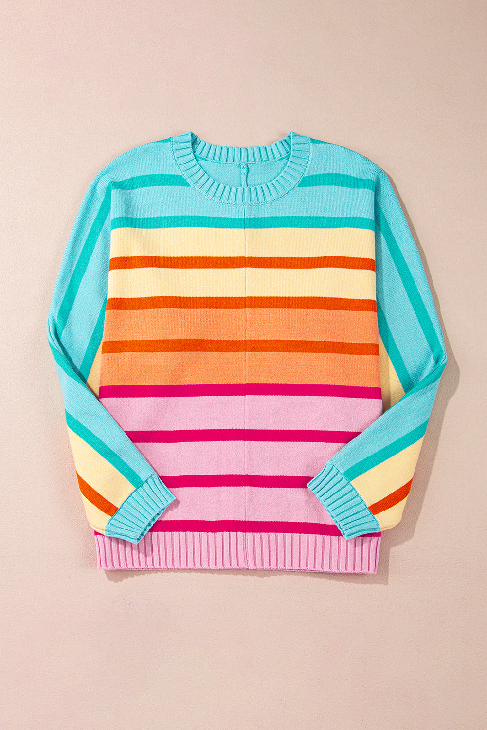 Multicolour Gradient Striped Ribbed Edge Loose Sweater
