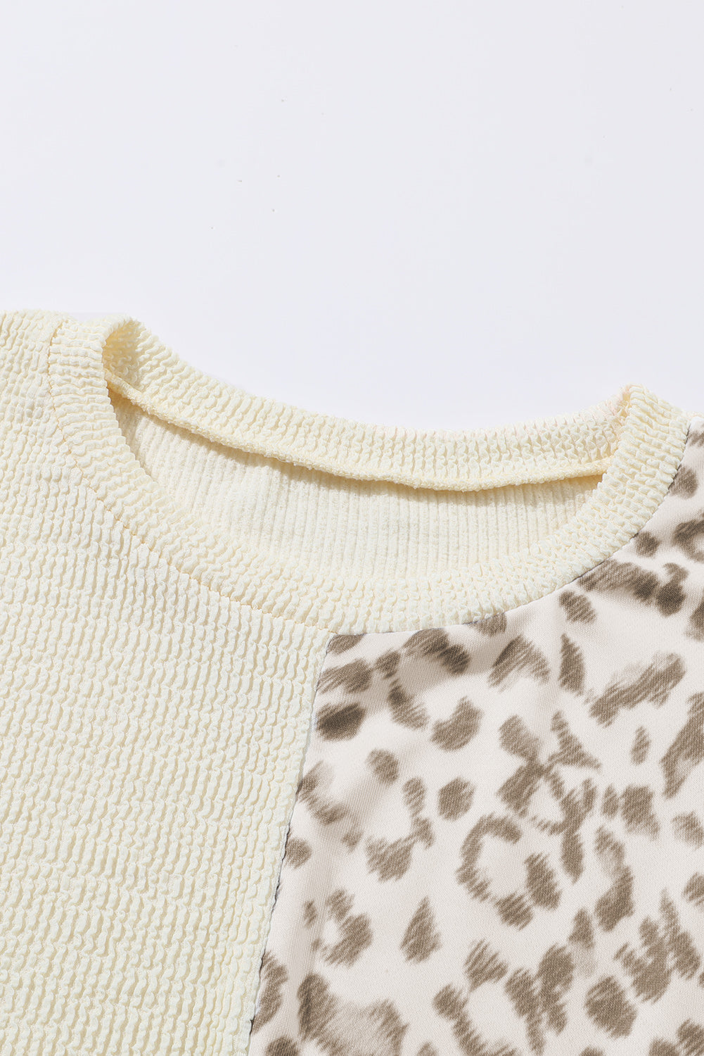 Leopard Patchwork Color Block Ribbed Long Sleeve Top