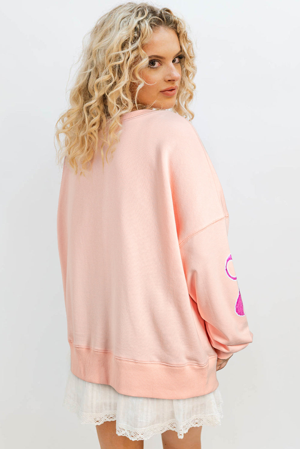 Beau Blue Sequined Bowknot Drop Shoulder Oversized Sweatshirt