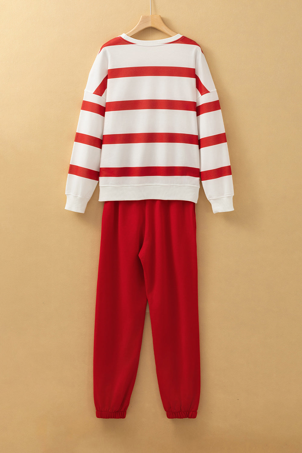 Black Stripe Drop Shoulder Pullover and Jogger Pants Set