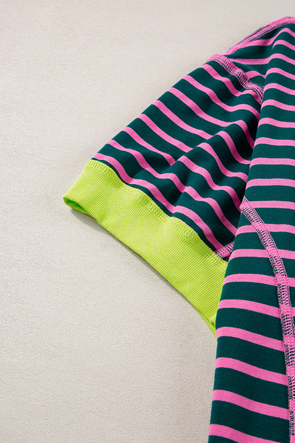 Pink Stripe Oversized Contrast Trim Exposed Seam High Low T Shirt